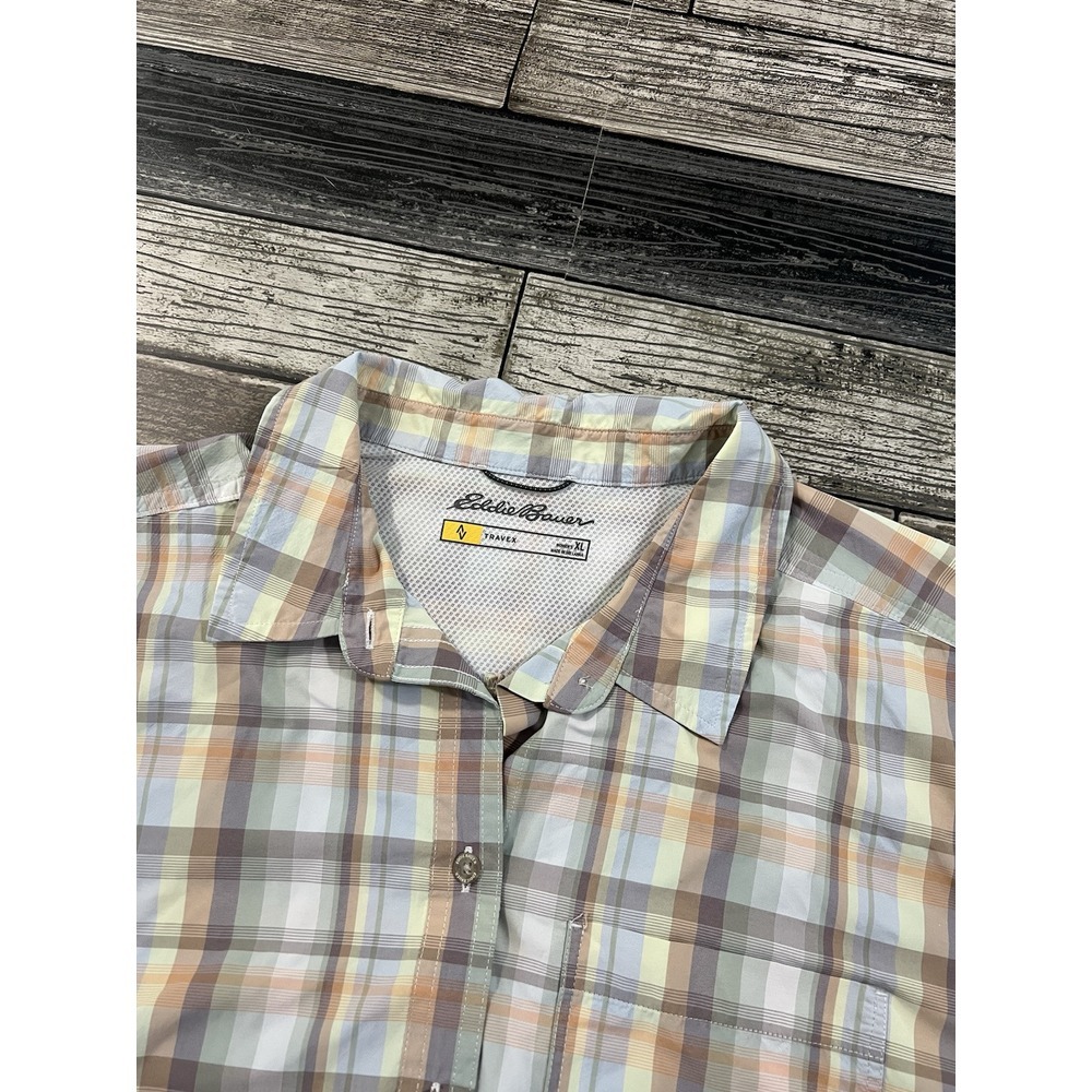 Eddie Bauer Travex Shirt Plaid Short‎ Sleeve Button Up Mens XL
